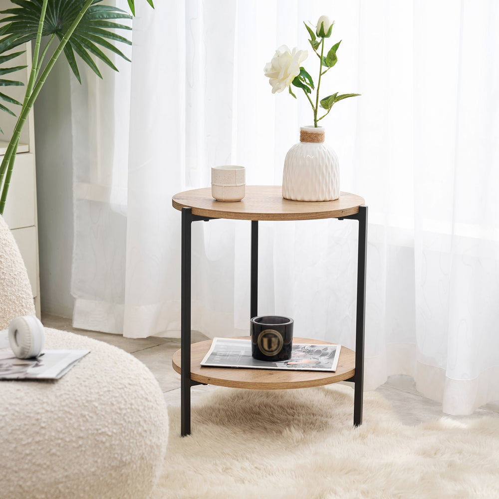 Tavolino Kuopio 50xØ40cm Nero/Effetto legno [en.casa] - premiumXL