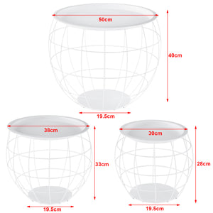 Set da 3 Tavolini da Salotto a Forma di Cestello in 3 Misure Diverse con Piano Rimovibile Portaoggetti Tavolino Multiuso in Metallo