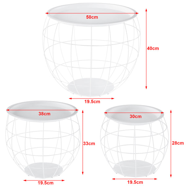 Set da 3 Tavolini da Salotto a Forma di Cestello in 3 Misure Diverse con Piano Rimovibile Portaoggetti Tavolino Multiuso in Metallo