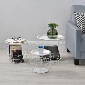 Set da 3 Tavolini da Salotto a Forma di Cestello in 3 Misure Diverse con Piano Rimovibile Portaoggetti Tavolino Multiuso in Metallo