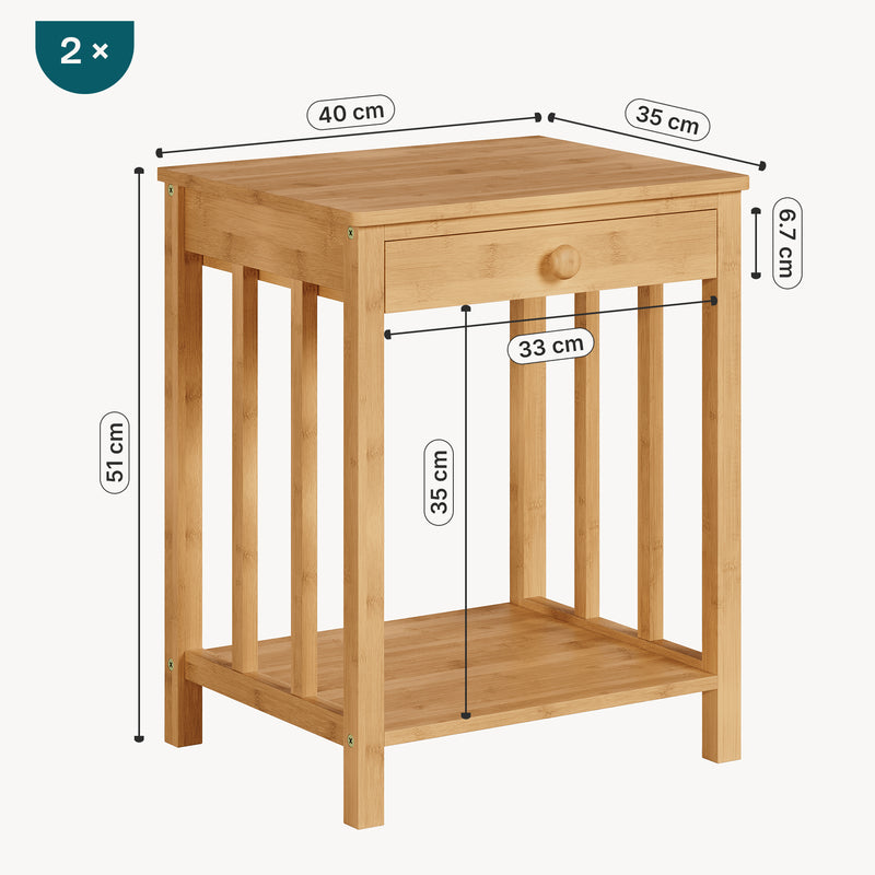 Croquis coté Table d'appoint Ranua bambou naturel [en.casa]