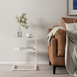 Table d'appoint Solund avec étagère acier verre trempé 55 x 40 x 40 cm [en.casa]