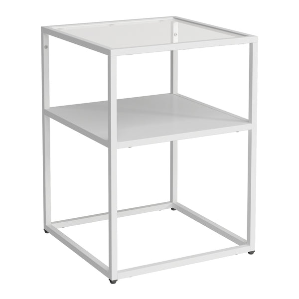 Table d'appoint Solund avec étagère acier verre trempé 55 x 40 x 40 cm [en.casa]