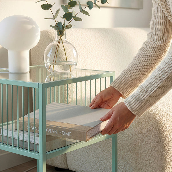 Table d’appoint Tronevn avec plateau en verre 50 x 40 x 40 cm [en.casa]
