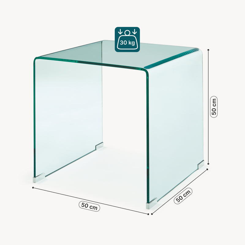 Croquis coté Table d’appoint Varlofrek verre trempé 50 x 50 x 50 cm [en.casa]