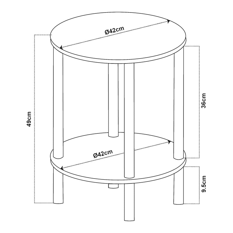 Croquis coté Table d'appoint Ves 49 x 42 cm [en.casa]
