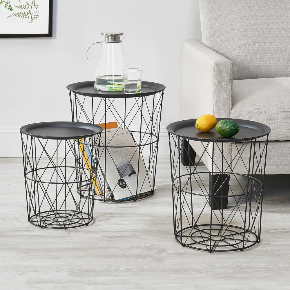 Lot de 3 tables d’appoint paniers en métal Worcester en.casa - premiumXL
