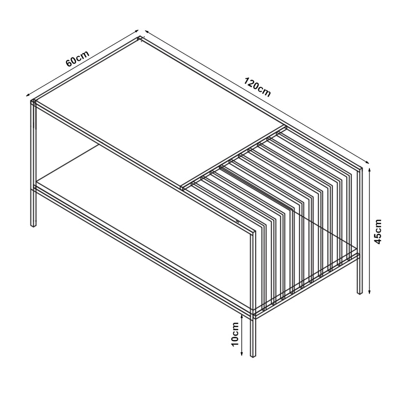 Schizzo in scala Tavolino Centrale da Salotto Pärghos 120x60x45 cm [en.casa] 