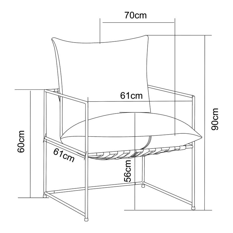 Croquis coté Fauteuil Utsjoki 90 x 61 x 70 cm [en.casa]