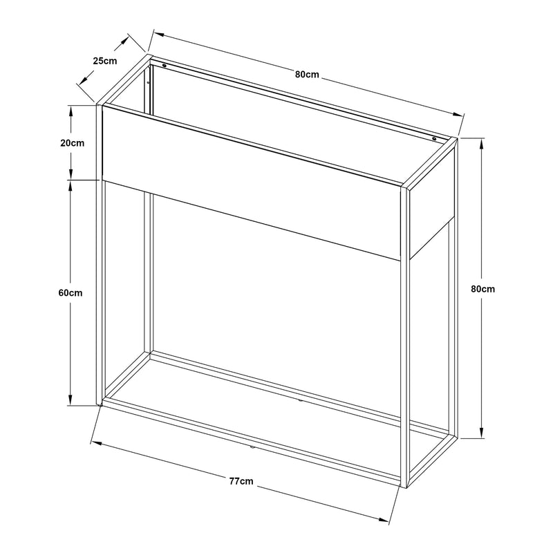 Croquis coté Porte-plantes surélevé Joensuu acier 80 x 80 x 25 cm noir [en.casa]
