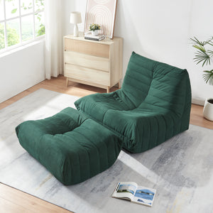 Set Kodsø di Poltrona Bassa e Pouf Poggiapiedi Imbottiti [en.casa]
