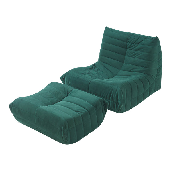 Set Kodsø di Poltrona Bassa e Pouf Poggiapiedi Imbottiti [en.casa]