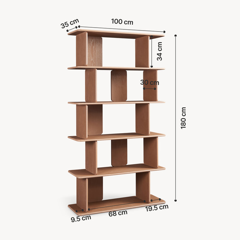 Schizzo in scala Libreria Gäljami con Ripiani Aperti [en.casa]
