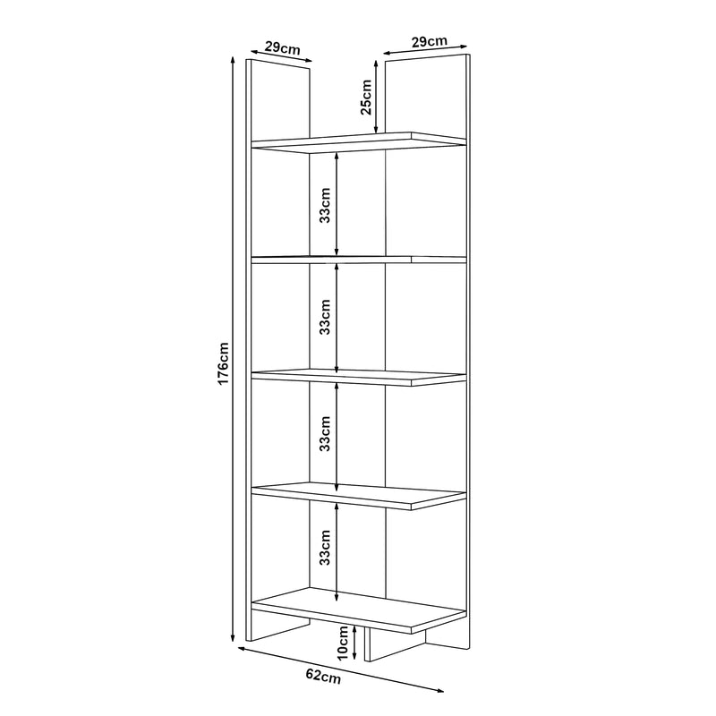 Schizzo in scala Libreria Vireftere a 5 Ripiani 176 x 62 x 29 cm - Vari Colori [en.casa]