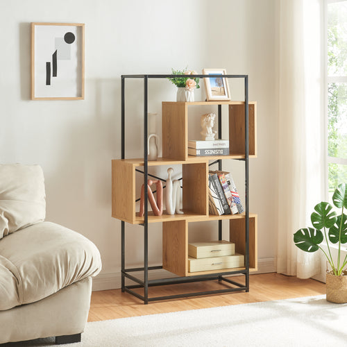 Étagère autoportante Rennebu acier noir effet chêne [en.casa]