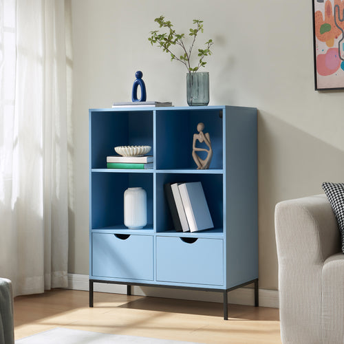 Libreria Colwyn a 4 Ripiani e 2 Cassetti Scaffale da Terra 105 x 80 x 40 cm - Blu [en.casa]