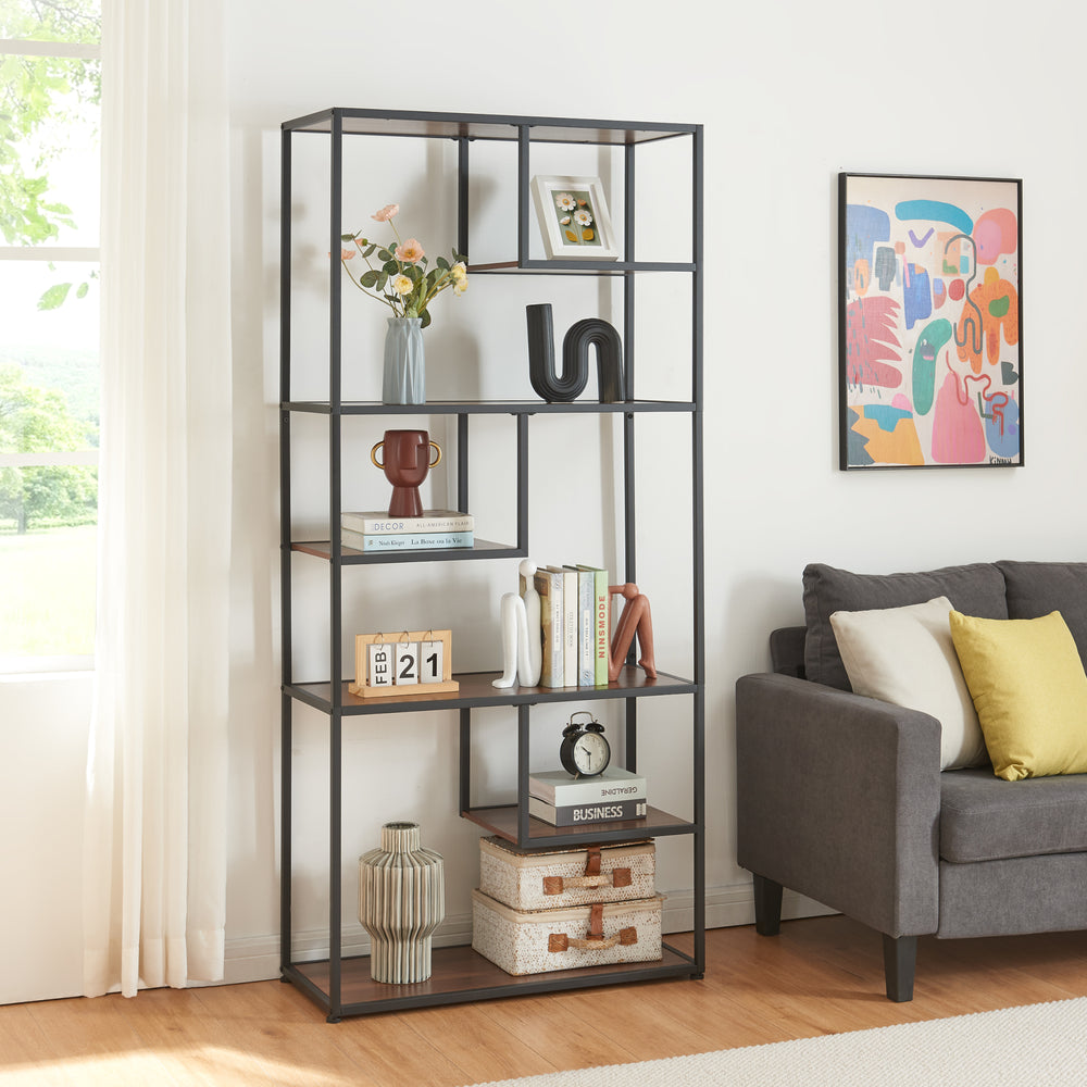 Bibliothèque Østre 180x83x34 cm noir/noyer [en.casa] - premiumXL