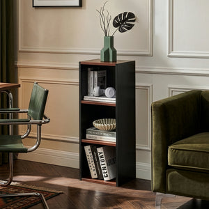 Scaffale da Terra Trond Libreria a 3 Scomparti Aperti 80 x 30 x 23 cm - Nero/Effetto Noce [en.casa]