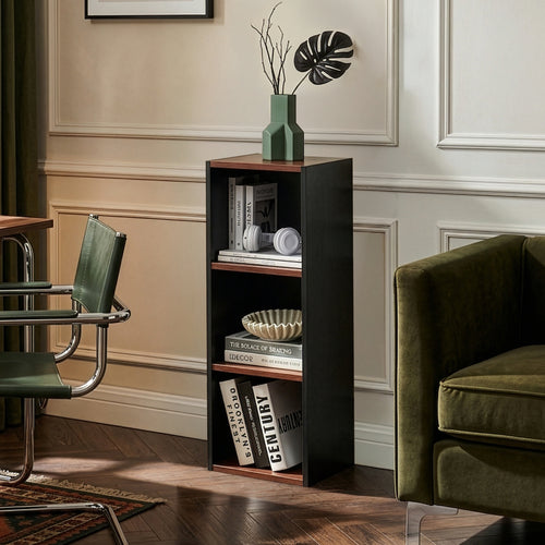 Scaffale da Terra Trond Libreria a 3 Scomparti Aperti 80 x 30 x 23 cm - Nero/Effetto Noce [en.casa]