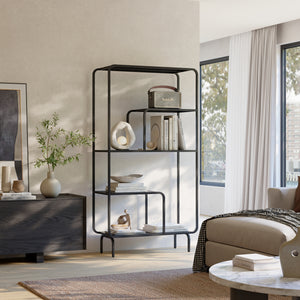 Libreria in Acciaio Færder con Scomparti Aperti 145 x 76 x 33 cm - Nero Opaco [en.casa]