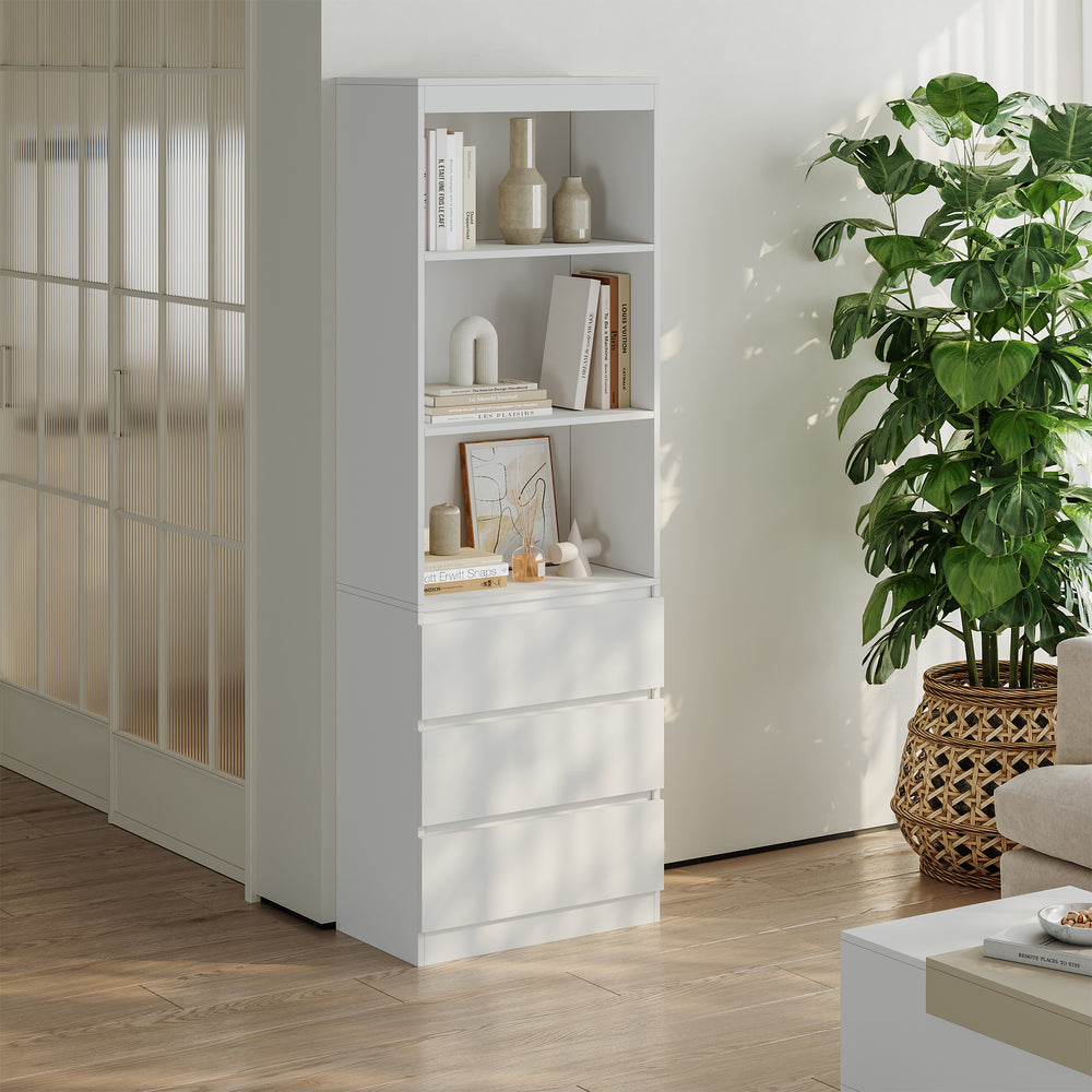 Libreria Les con 3 cassetti 180x60x35 cm bianco [en.casa] - premiumXL