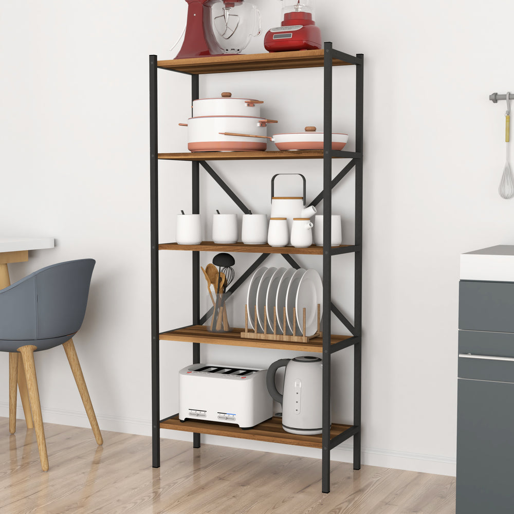 Étagère de cuisine Tomelilla 160x66x34 cm noyer/anthracite [en.casa] - premiumXL