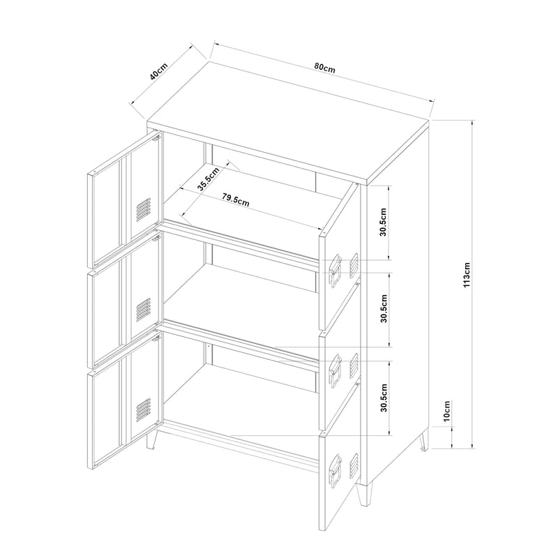 Schizzo in scala Armadio Hamina Mobile in Acciaio per Archivio 113 x 80 x 40 cm - Vari Colori [en.casa] 