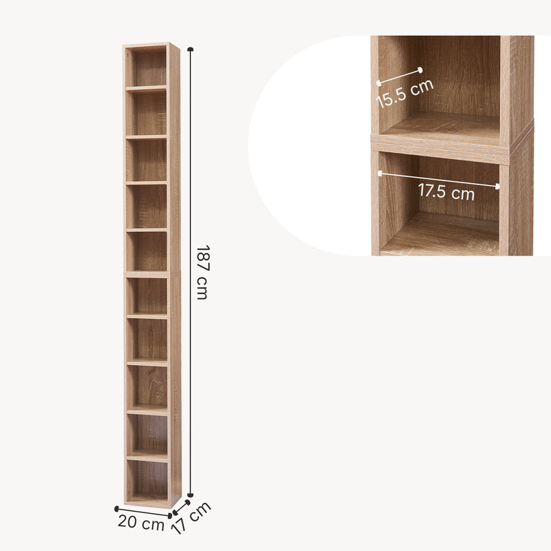 Schizzo in scala Scaffale a Colonna Tynset con 10 Scomparti per CD DVD 187x20x17 cm [en.casa]