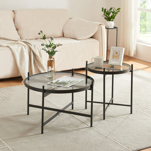Set di tavolini da salotto Lier 2 pz - piano in vetro nero [en.casa] - premiumXL