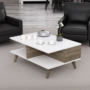 Table basse Grenaa avec étagère inférieure Blanc / aspect noyer [en.casa] - premiumXL