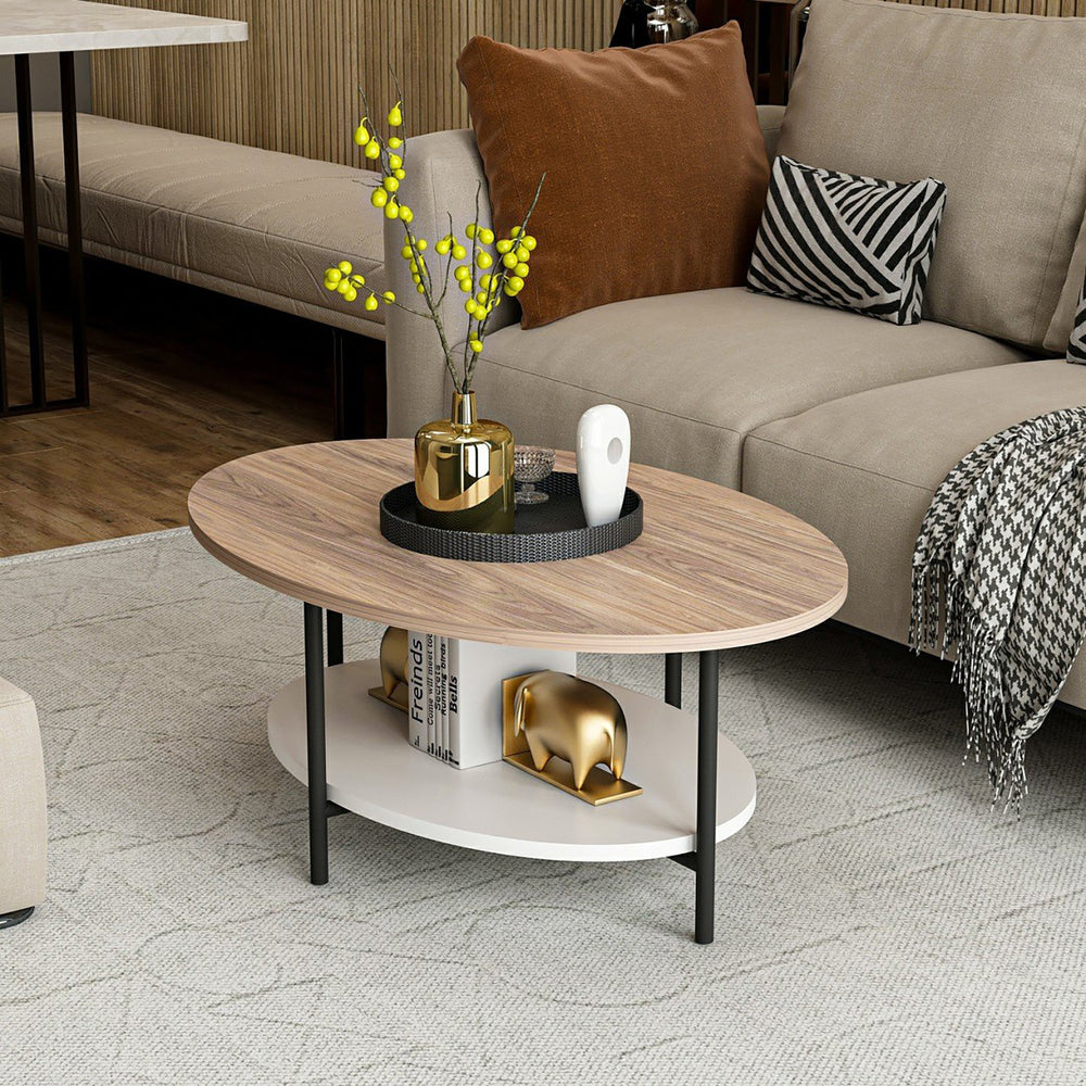 Tavolino da salotto Fredericia con ripiano inferiore effetto rovere / bianco [en.casa] - premiumXL