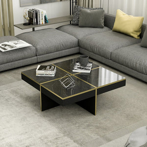 Table basse carrée Fjerritslev 35 x 90 x 90 cm marbre noir / laiton [en.casa]