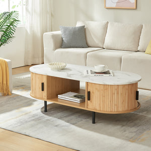 Tavolino Tvedestrand da Salotto con 2 Ante Scorrevoli in Bambù 120 x 55 x 40 cm [en.casa]