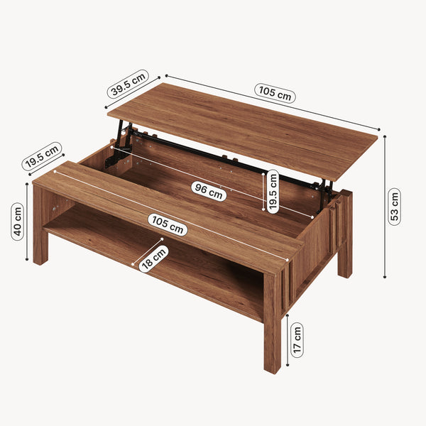 Couchtisch Kilmandar mit Liftfunktion 105x59x40/53 cm Walnussoptik [en.casa]