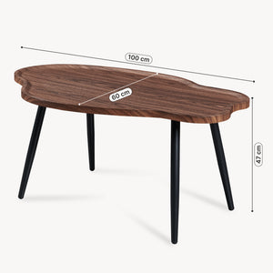 Tavolino da Caffè Trestaneng con Piano Sagomato 100x60x47 cm - Effetto Noce [en.casa] 