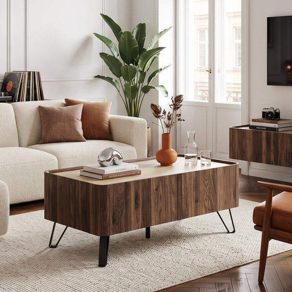 Couchtisch Trorlon 100x50x40 cm Walnussoptik/Travertin [en.casa]