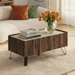 Couchtisch Trorlon 100x50x40 cm Walnussoptik/Travertin [en.casa]