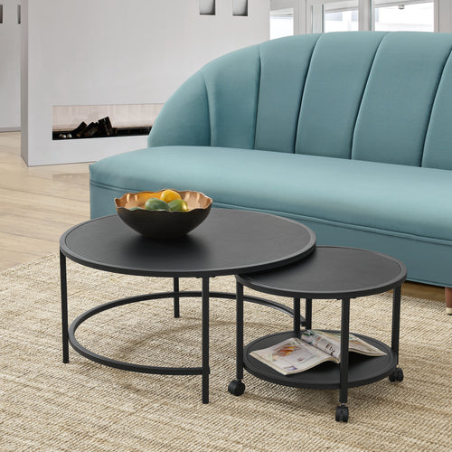 Tavolino da salotto Værøy set da 2 Nero, opaco [en.casa] - premiumXL