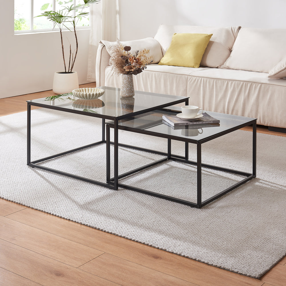 Set di 2 tavolini da salotto Tromlaslo vetro fumé, grigio [en.casa] - premiumXL