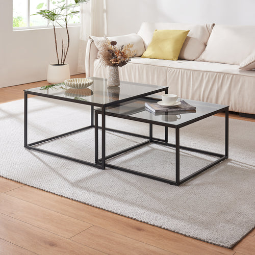 Set di 2 tavolini da salotto Tromlaslo vetro fumé, grigio [en.casa] - premiumXL