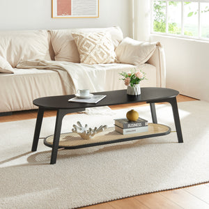 Table basse Taivalkoski 120x43x40 cm Noir/Aspect rotin [en.casa] - premiumXL