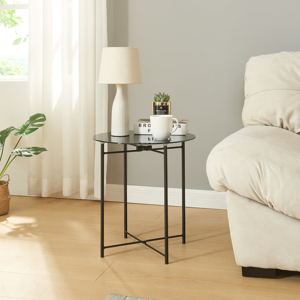 Tavolino Ödeshög con piano in vetro 45xØ42cm nero [en.casa] - premiumXL