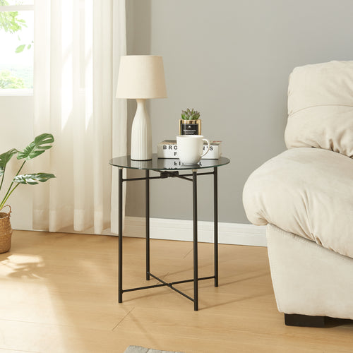 Table d’appoint Ödeshög avec plateau en verre 45xØ42cm noir [en.casa] - premiumXL