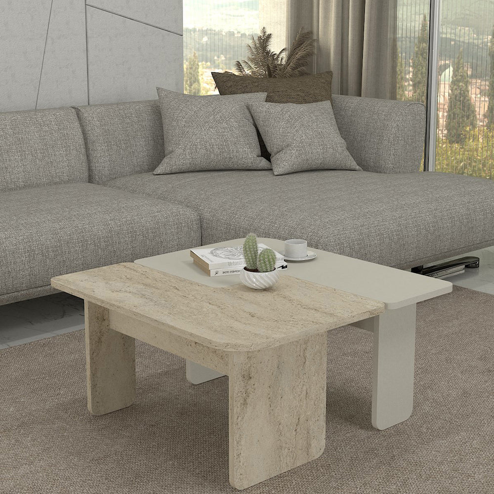 Table basse Boneksbelt 2 pièces - couleur grès et travertin [en.casa] - premiumXL
