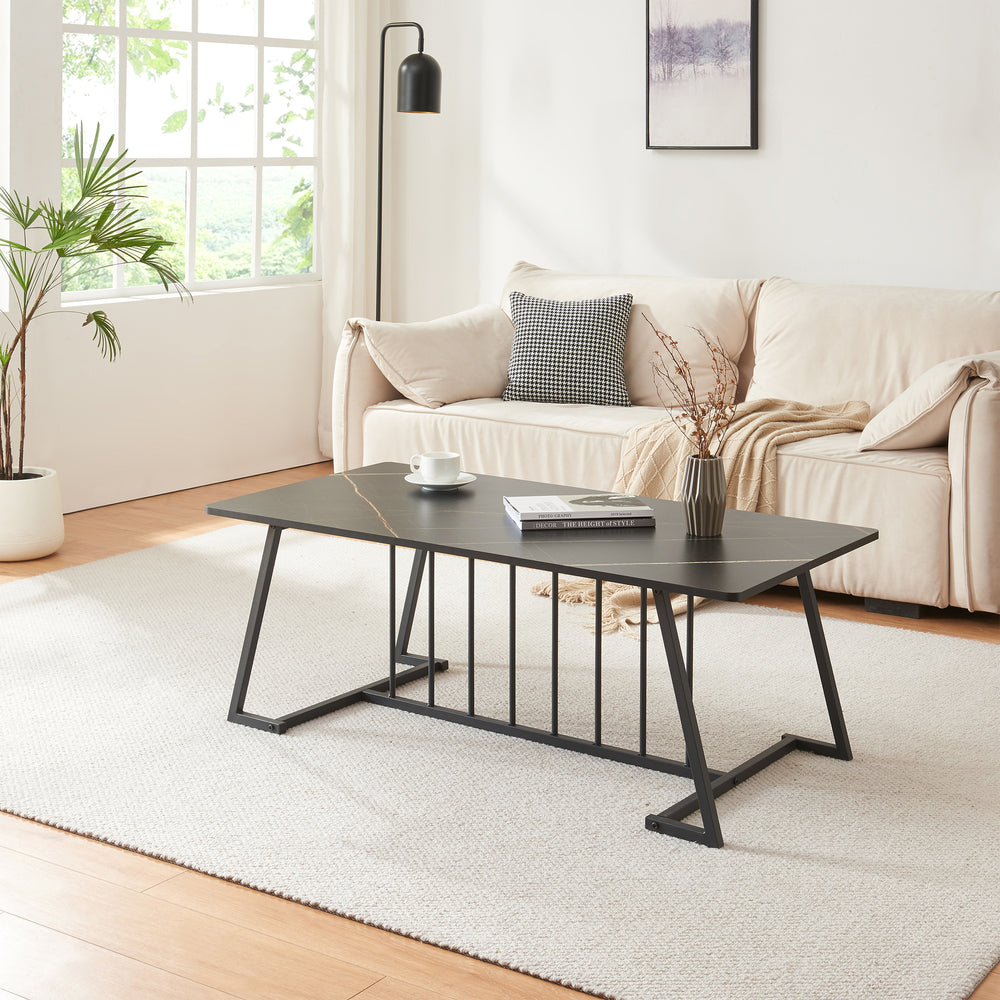 Table basse Nospoo 120x60x46 cm aspect marbre, noir [en.casa] - premiumXL