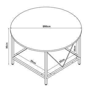 Tavolino da Caffè Filem con Piano Rotondo e Ripiano ØxA: 80 x 46 cm [en.casa]