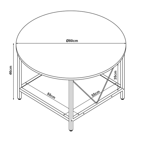 Tavolino da Caffè Filem con Piano Rotondo e Ripiano ØxA: 80 x 46 cm [en.casa]