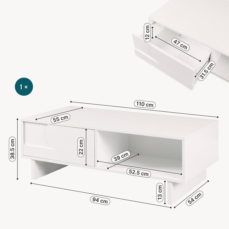 Croquis coté Table basse Katanshumn avec rangement 110x55x39 cm [en.casa]