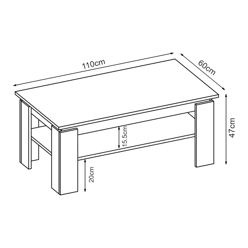 Croquis coté Table basse Krirdfjos 110 x 60 x 47 cm [en.casa]