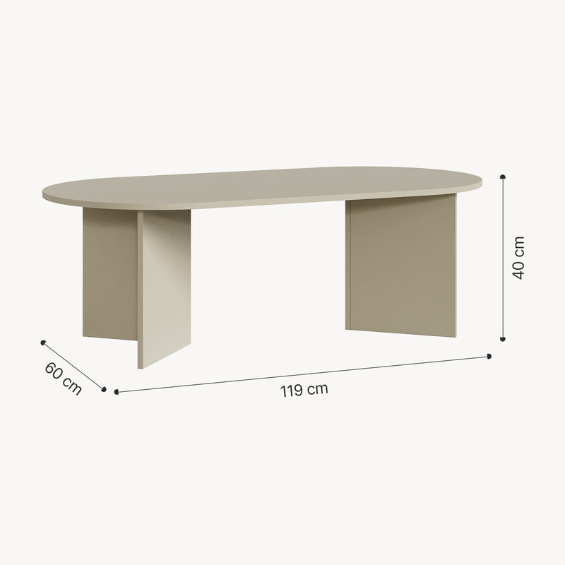 Schizzo in scala Tavolino da Salotto Kynd con Piano Ovale 119 x 60 x 40 cm -  Vari Colori [en.casa]